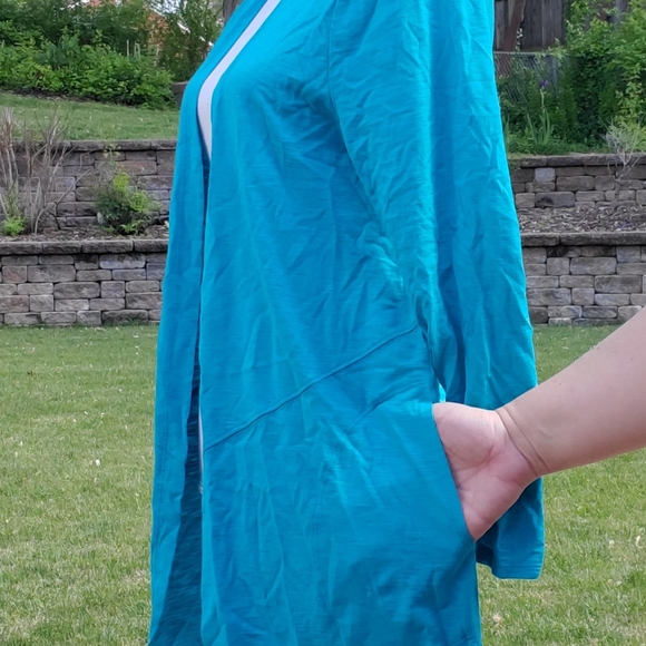 Chico's teal long sleeve cardigan size 1 M - Picture 3 of 7
